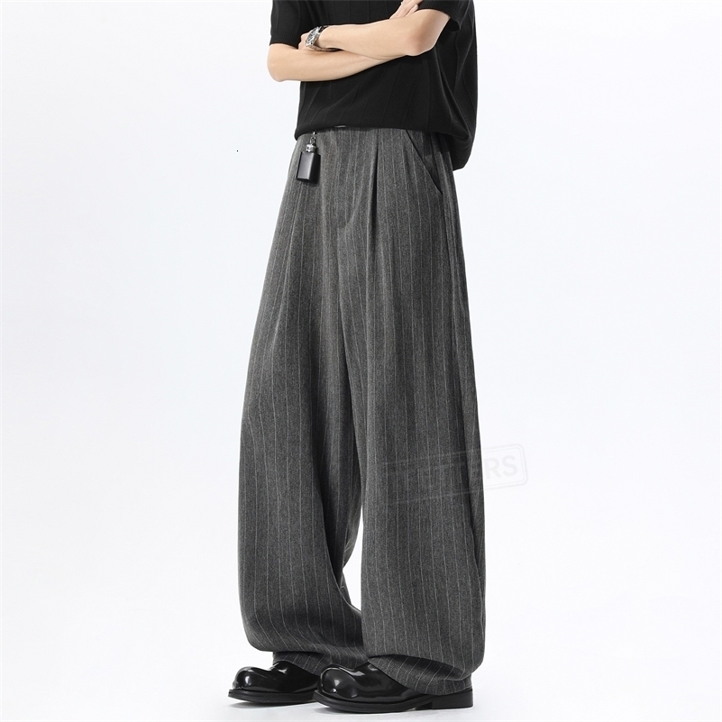 TFETTERS 2026 Spring Summer Fashion Striped Wide Leg Suit Pant Men Daily Streetwear Loose Oversized Baggy Trouser Man 260826