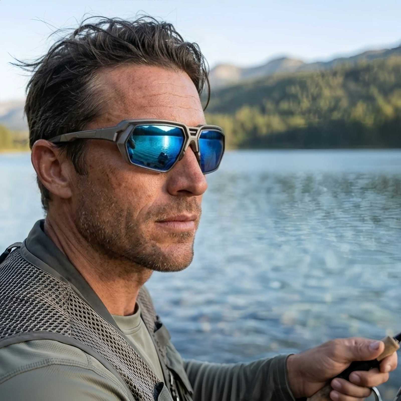 Polarized Sunglasses for Men New - Blue Mirror Yellow Tint Lens Adjustable Nose Pads UV400 for Sunny Cloudy Days Driving N260814