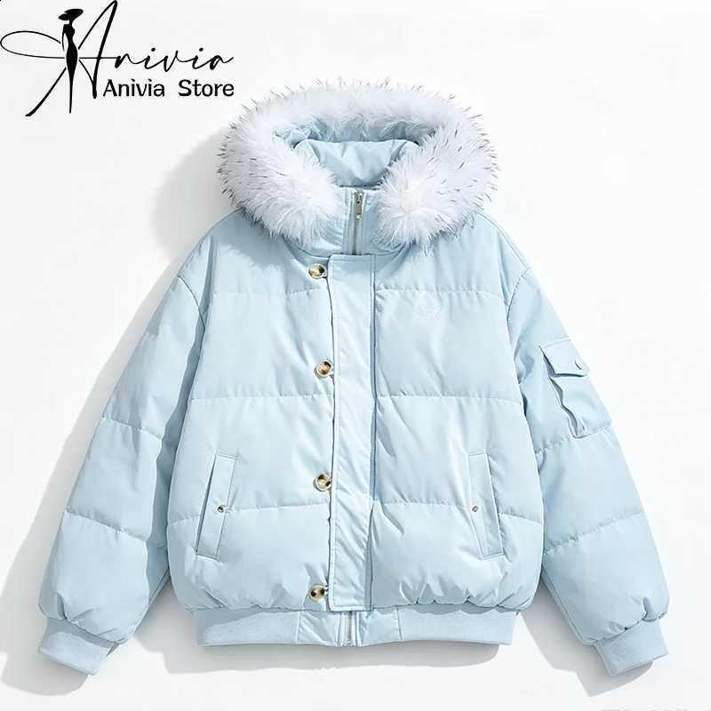 Women's Blue Black Beige Hooded Fluffy Long Sleeve Cotton Sweatshirt Bread Shop Style Streetwear Winter Jacket Fleece Jacket H260917