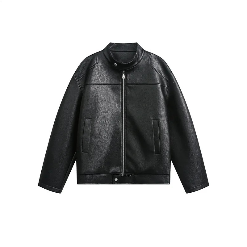American Retro Leather Jacket Mens Loose Stand Collar Motorcycle Leather Outerwear Spring Casual Unique n Handsome Jacket 260917