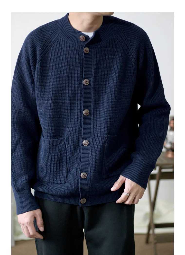 Autumn and winter retro leisure collar pure cashmere sweater men's padded warm cardigan sweater S2609180YXQ
