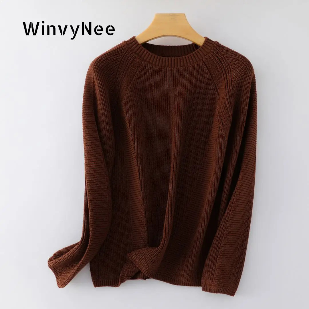 WinvyNee Womens 100% Cotton 7Pin Thickened Raglan Sleeve Crew Neck Soft Argyle Pattern Fashion Everyday Pullover Top A1092045A 260918