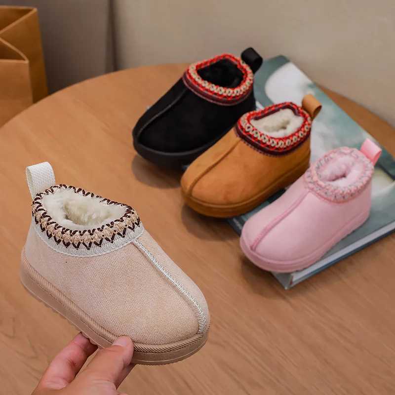 Kids'Snow Boots Solid Color Winter Fashion Flat Shoes For Children Anti-slip Warm Thick Bottom Black White Size 19-36 X260917