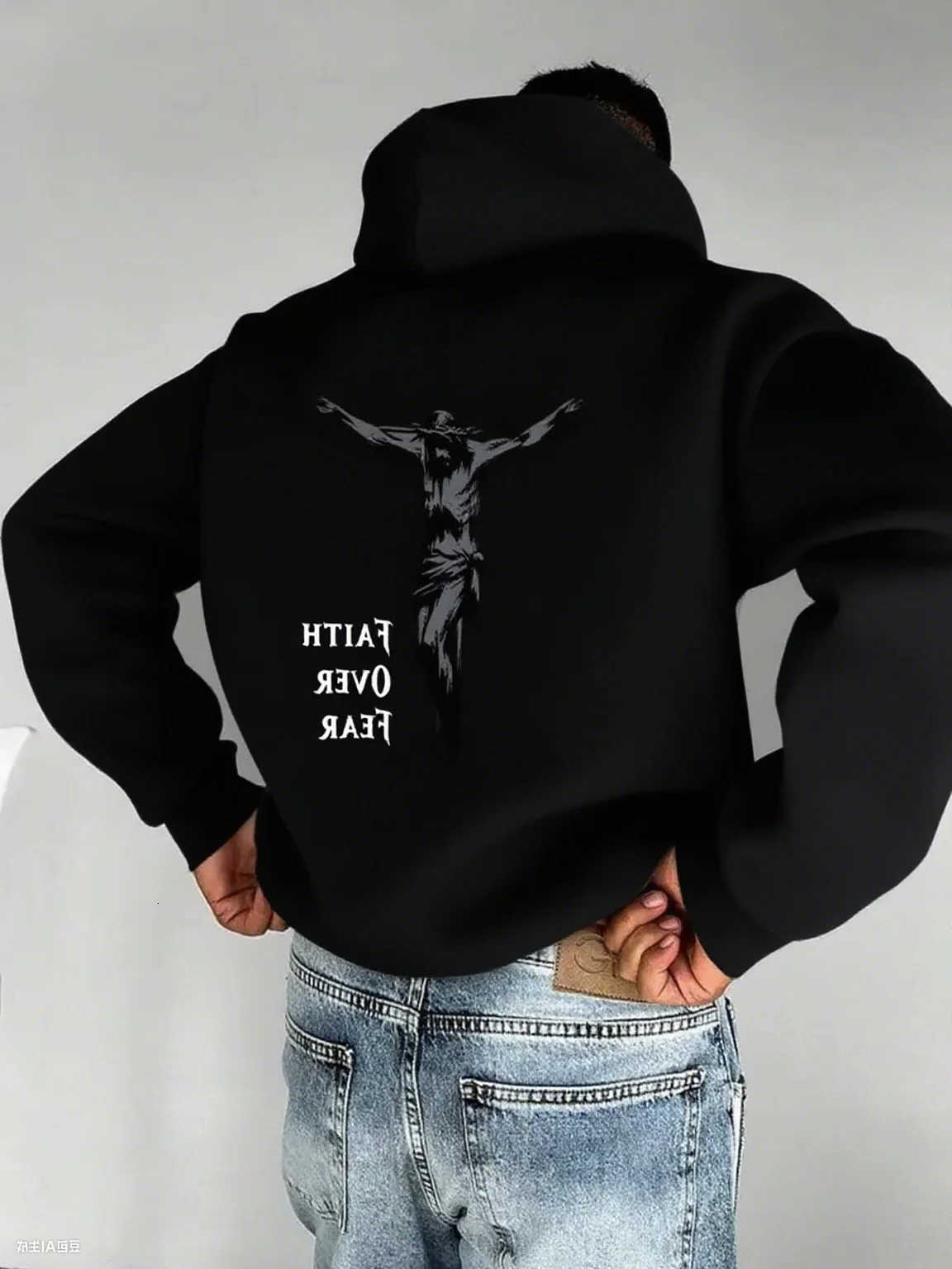 Faith "Christian Christmas Overcomes hoodie Fear" Cross Print Men Women Hooded Sweatshirt Autumn Winter Daily Outdoor Fitness Casual Sport