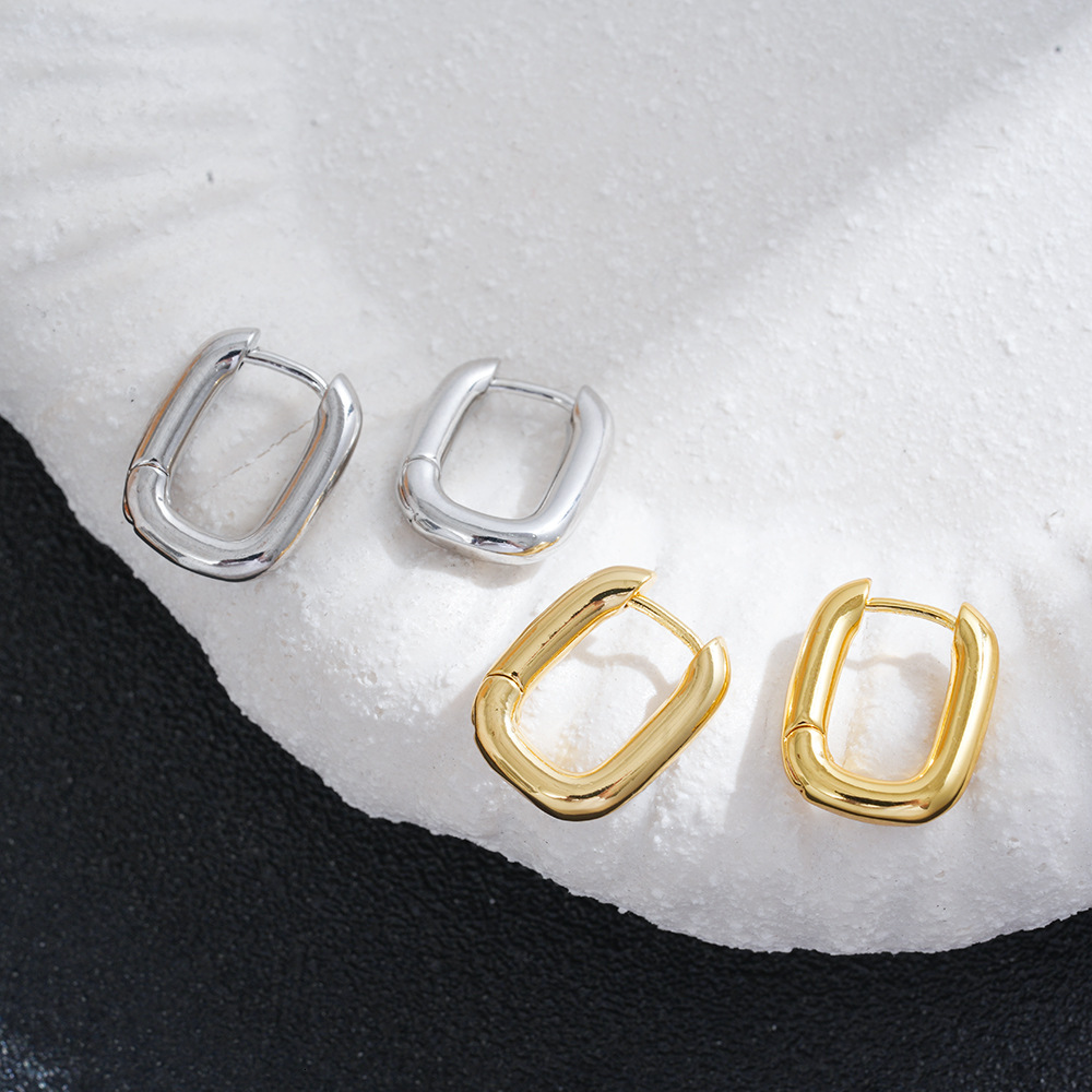 European and American Simple Glossy Oval Earrings for Women, Plain Hoop, Light Luxury, Minimalist Style, Korean Version, Geometric Circle, Versatile