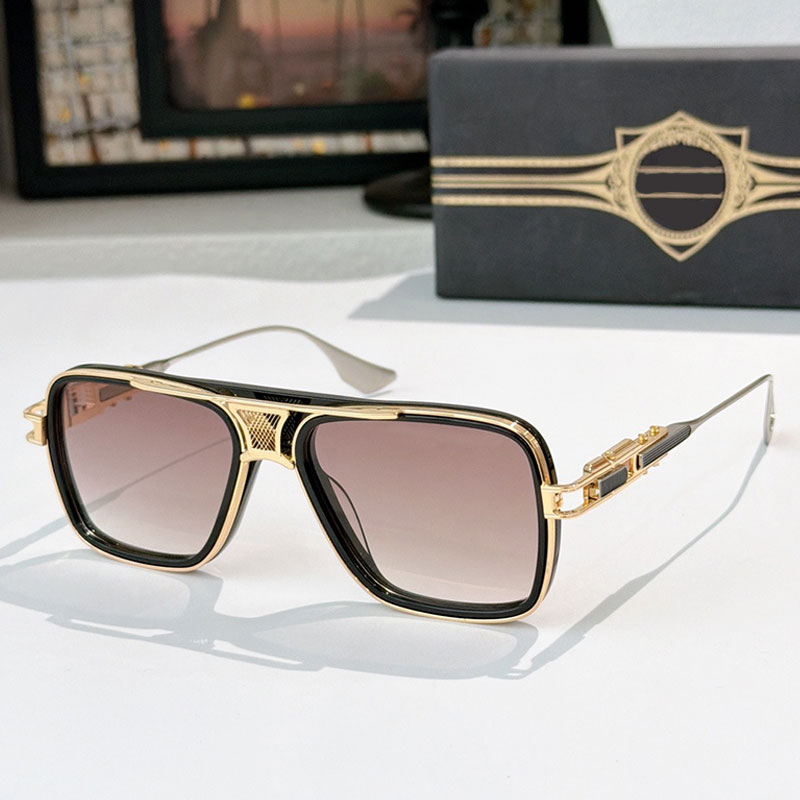 Luxury Rectangular Sunglasses Gold Metal Black Sheet Composite Frame Gradient Light Brown Lens Beach Vacation DTS866 Designer Womens Glasses