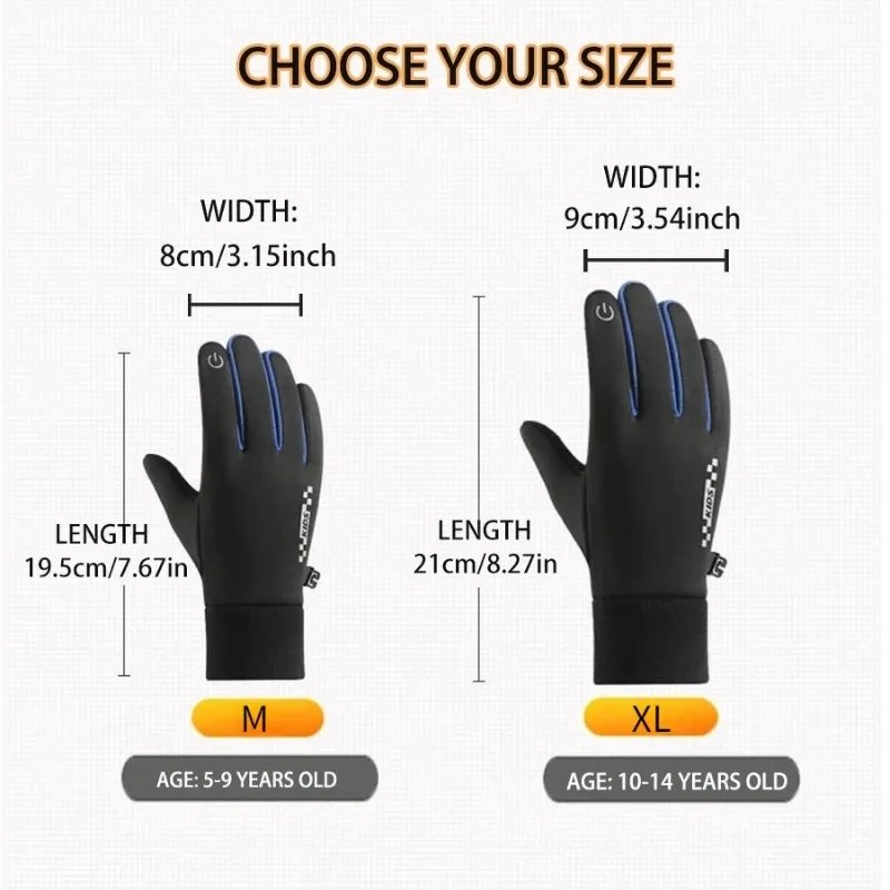 Waterproof Touch Screen Winter Gloves for Kids Cold Riding Ski Sports