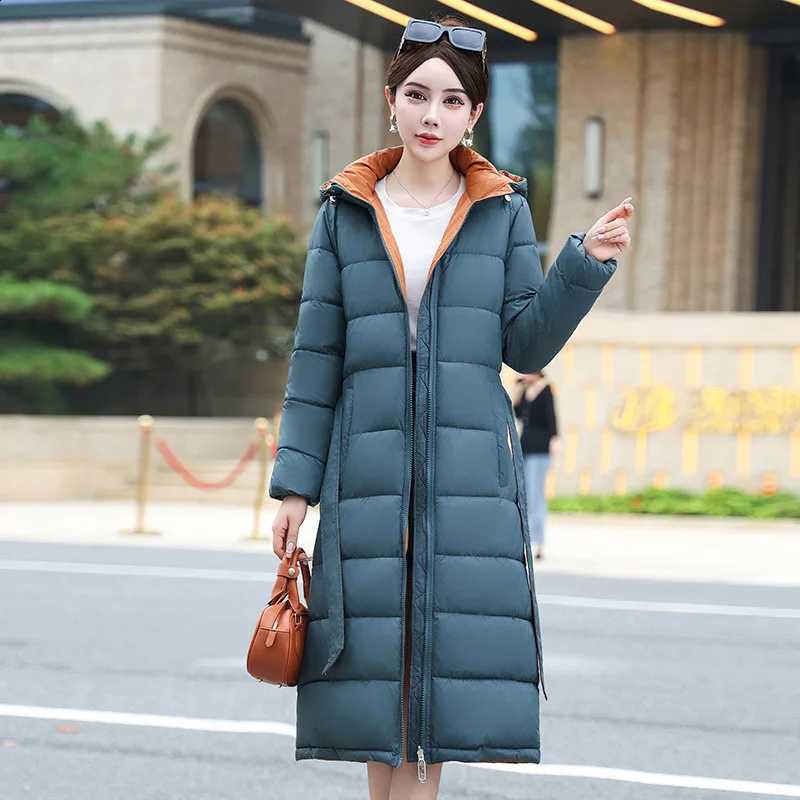 Double-sided Wear Winter Women's X-long Parkas Down Cotton-padded Jackets Hooded Coats Female Sashes Slim Thicken Warm Outerwear H260917