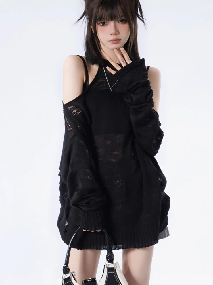 Grunge Loose Women Sweaters Y2k Aesthetic Hollow Out Thin Pullovers 2026 Spring Long Sleeve Fashion Casual Kniited Tops Sexy 260918
