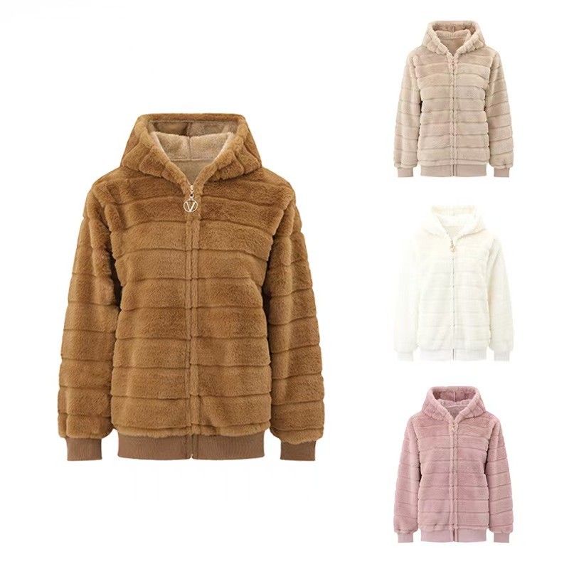 Women's plush stand up collar zipper cardigan sweatshirt thick and plush casual style 2026 winter edition