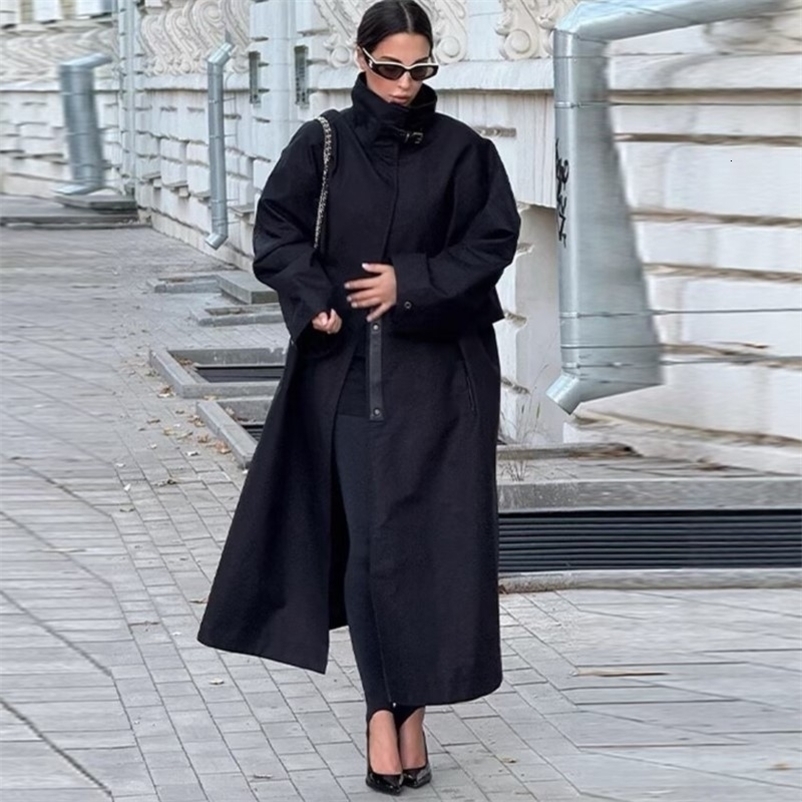 2026 Autumn And Winter Women's Fashion Black Trench Coat Long Sleeve Stand Collar Windbreaker Jacket 260917