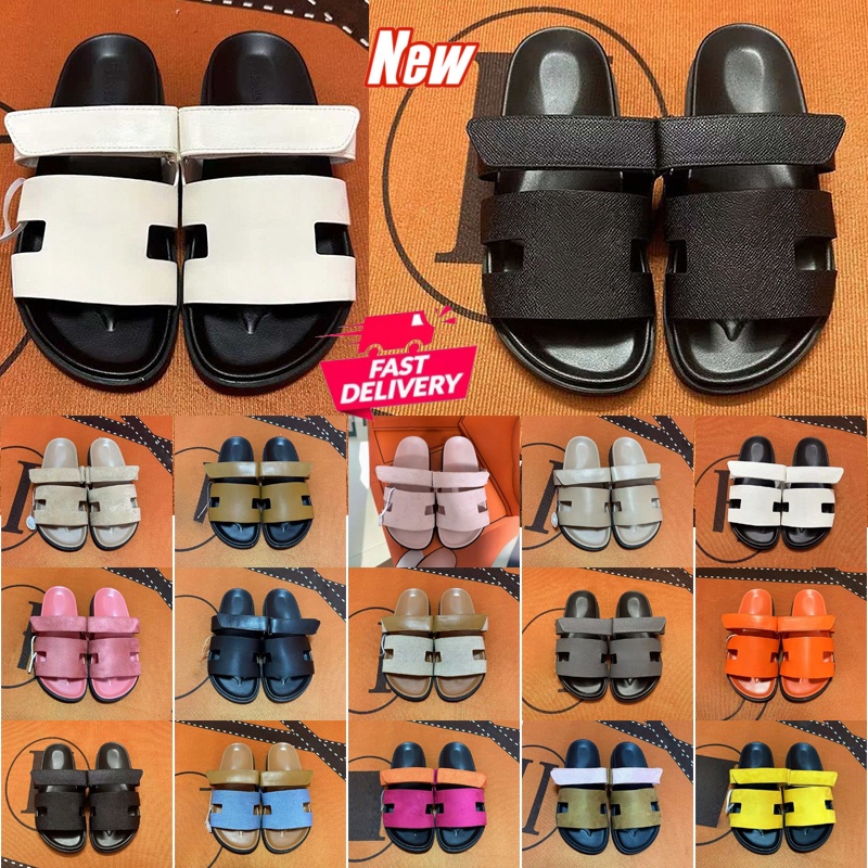 Designer H Vacation Slides Men Women Open Toe Double Strap Sandals Velcro Platform Slippers Summer Casual Shoes Beach Walking Holiday Footwear Daily