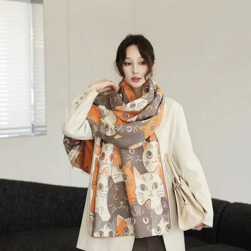 Cute Big-eyed Cat Winter Scarf Cashmere Women Pashmina Design Wrap Female Thick Blanket Soft Bufanda warmth Shawl Kerchief Z260917