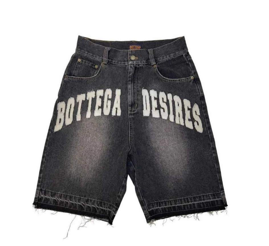 Y2K Vintage Distressed Jeans Letter Pattern Decoration High Waist Denim Shorts Fashion Men Women Hip Hop StreetwearXJ251025