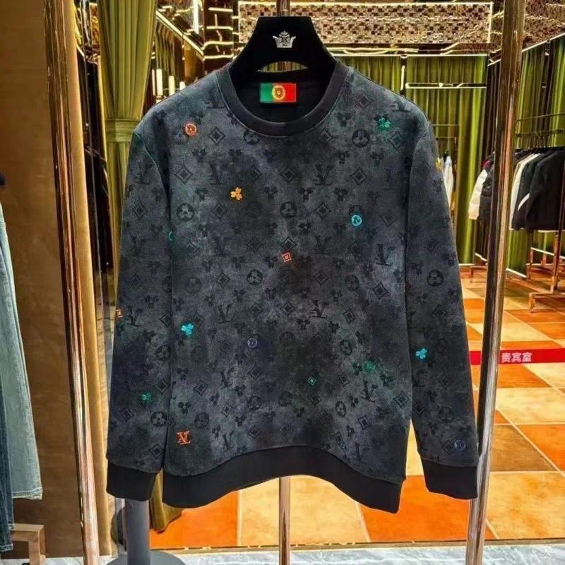 free shipping 2026 Men's Luxury Tie-Dye Sweatshirt Distressed Wash Letter Embroidery Crewneck Premium Long Sleeve Pullover