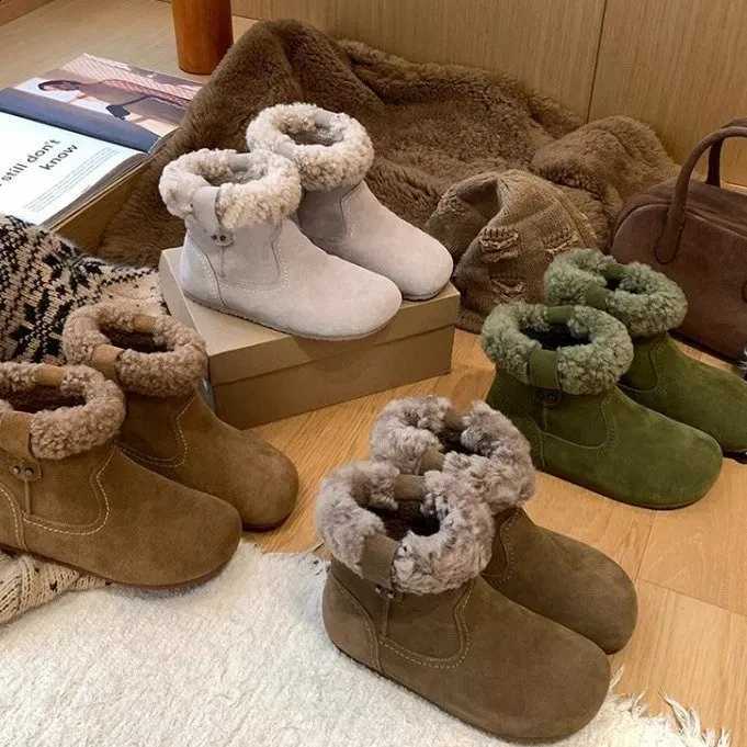 2025 women's Boken winter boots round toe furry short boots flat cotton shoes warm furry snow boots D2609161