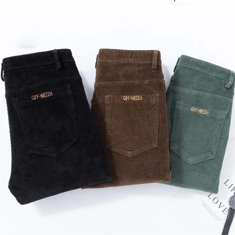 Men's Solid Straight Leg Corduroy Fabric Casual Pants Male Army-green Coffee Office Stylish Youth Autumn Winter Trousers 260917