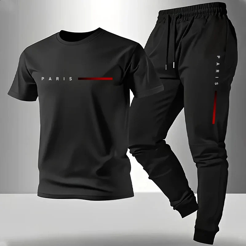 2026 Arrival Men's Tracksuit T-shirt and Sweatpants Spring Summer Daily Casual Sports Short Sleeve Outfit Male Fashion Set 260917