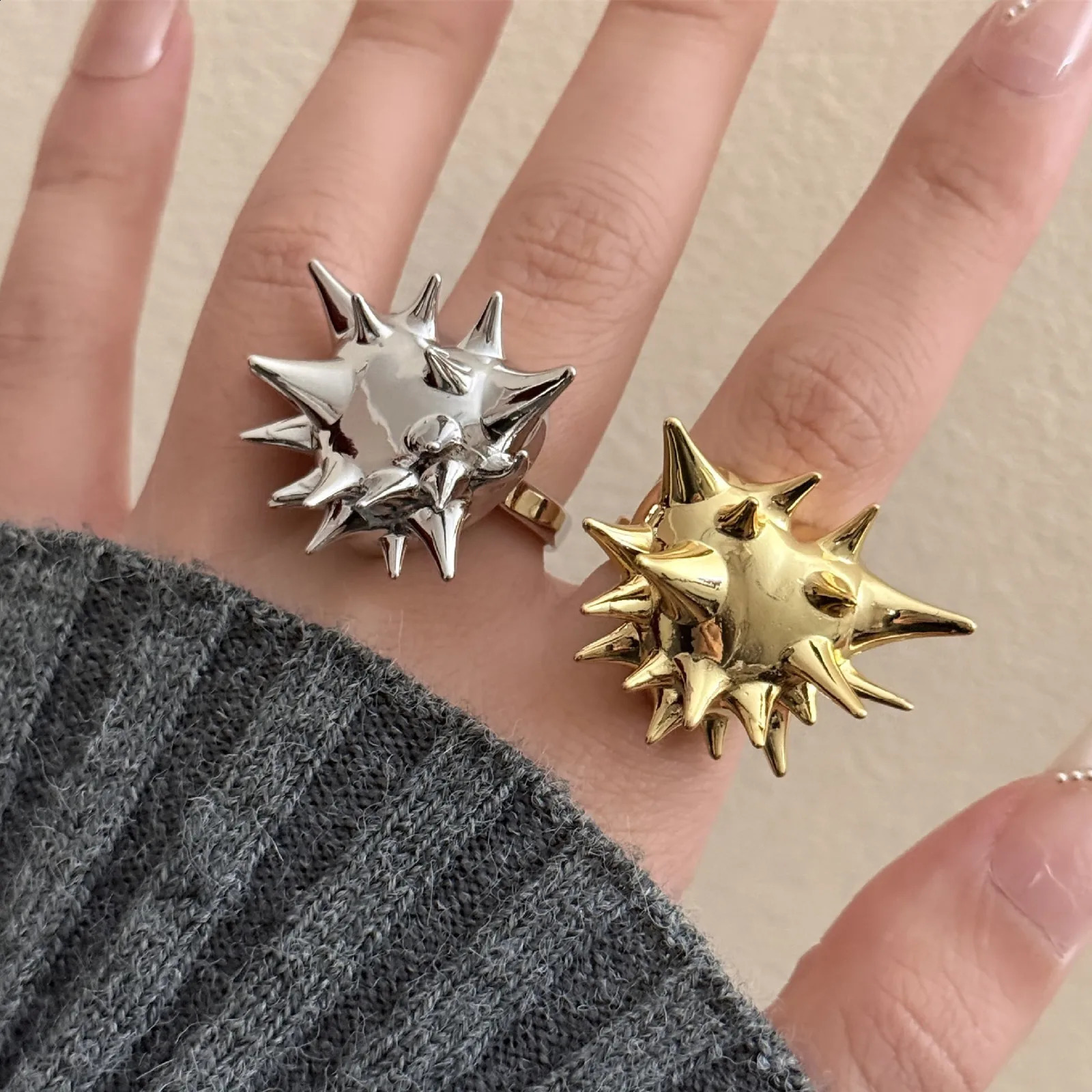 Metal Geometric Sea Urchin Rings For Women Men European And American Style Personality Punk Hip-hop Trend Jewelry Gifts 260918