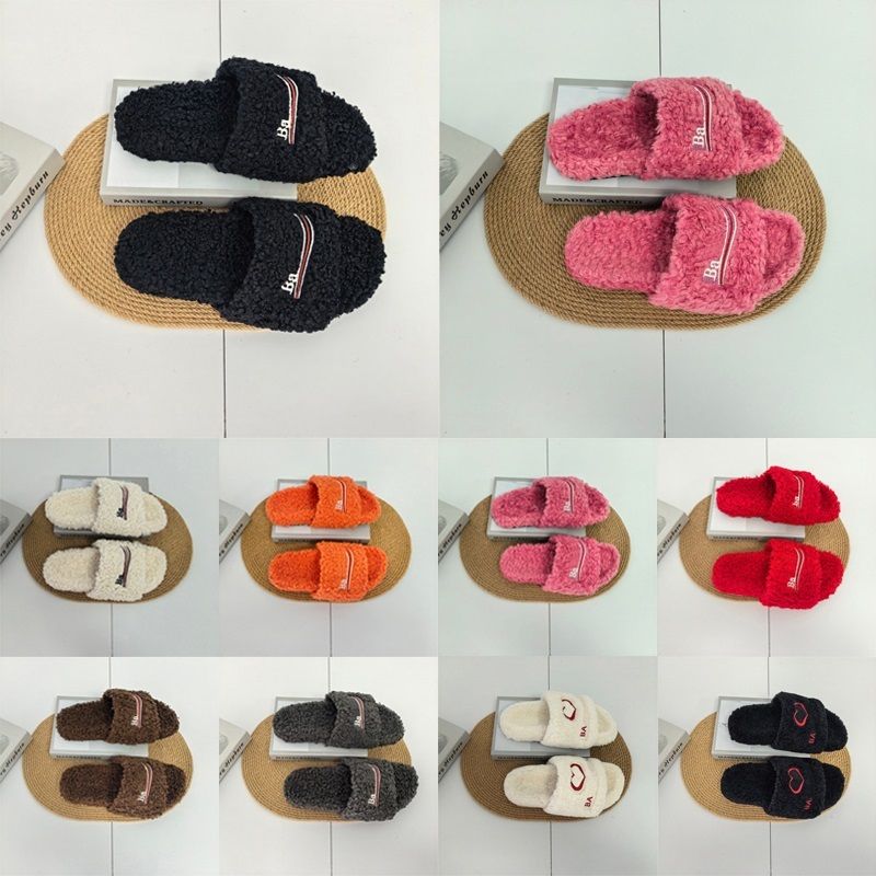 2026 Designer Fur Slides Luxury Paris Sandals Mules Fall Winter Slippers Homewear Men Women Footwear Comfortable Fuzzy Flip Flop Fluffy Wool 35-47