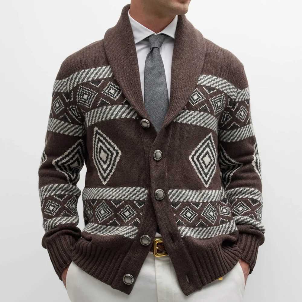 Autumn and Winter Trendy Men's Knitted Jacquard Coat Luxury Fashion Business Casual Sweater Top Coat S260918EKAG