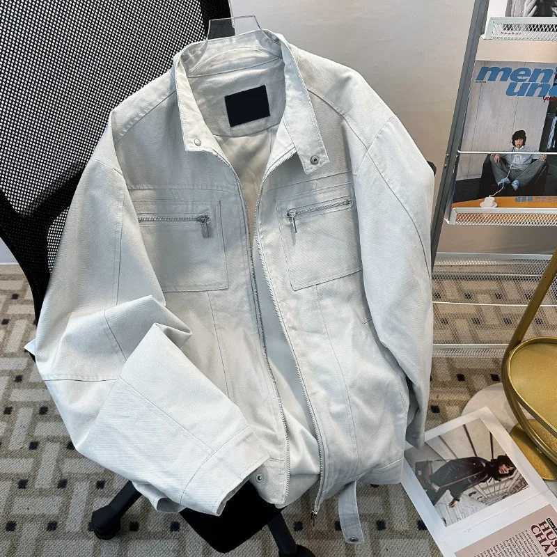 Loose Fit Unisex Stand Collar Jacket Retro American Style Versatile Spring Autumn Outerwear Casual Wear Polyester Fiber S260918B0LU