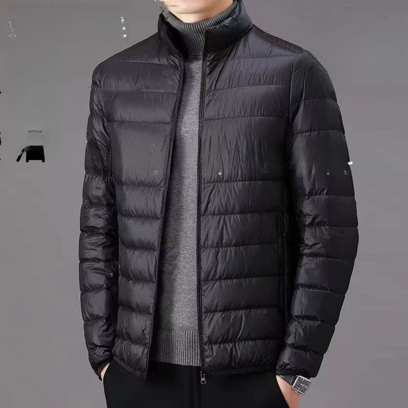 Male Short Lightweight Padded Jacket Stand Collar Waterproof Fabric Portable Foldable Quilted Coat Men Casual Winter Outerwear
