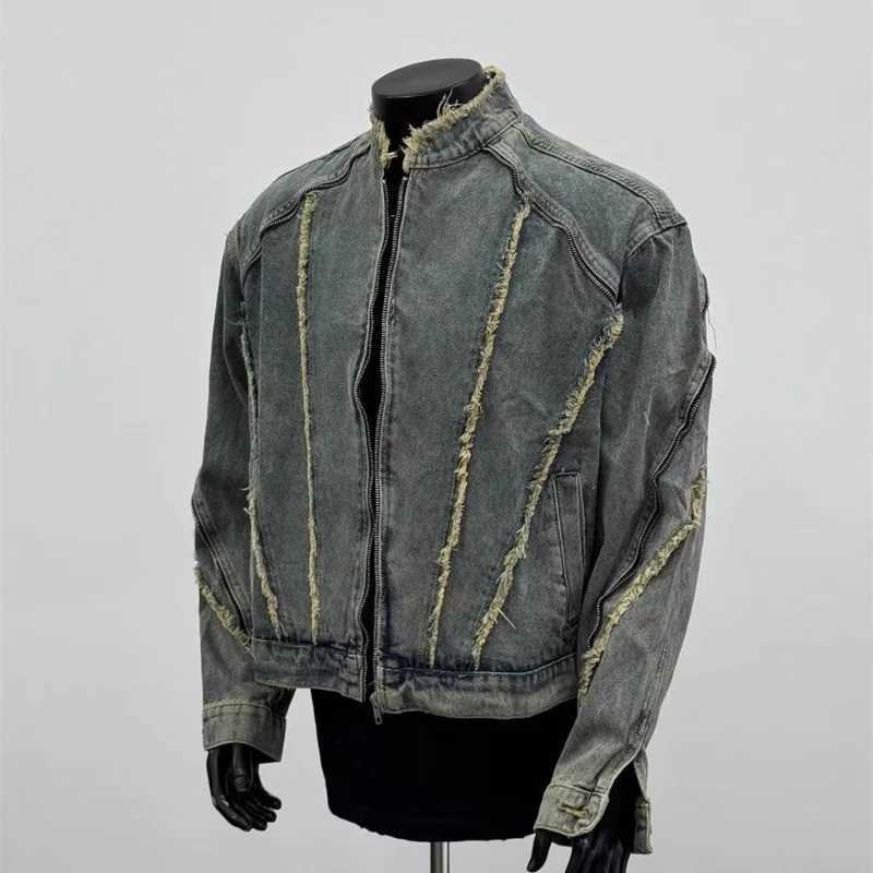 Men's Edge Design Patchwork Retro Denim Jacket Autumn Young Boys Strt Cardigan Male 90s Zipper Long Slved Coat S260918NZMY