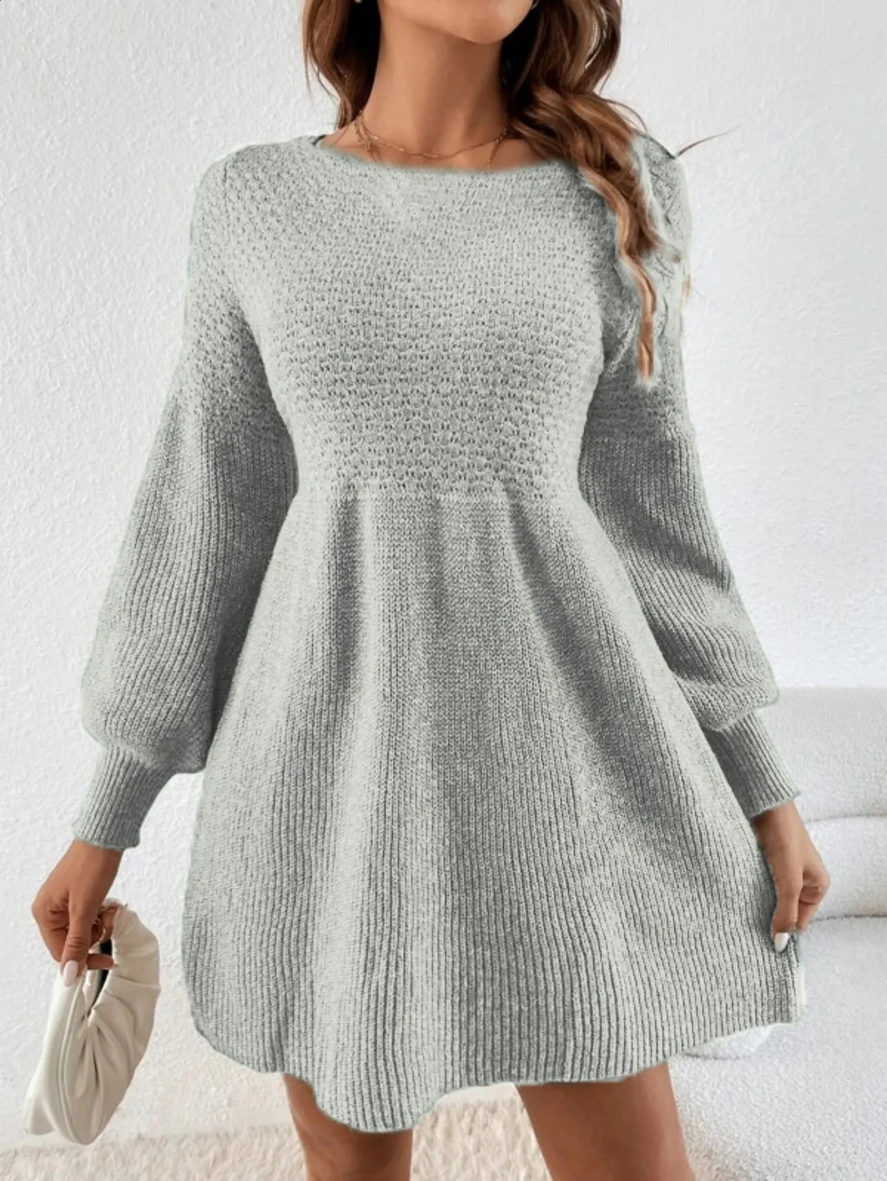 Autumn and winter type of knitted dress women waist show thin fragrance style of A woman long sleeve A-line sweater dress la 260917