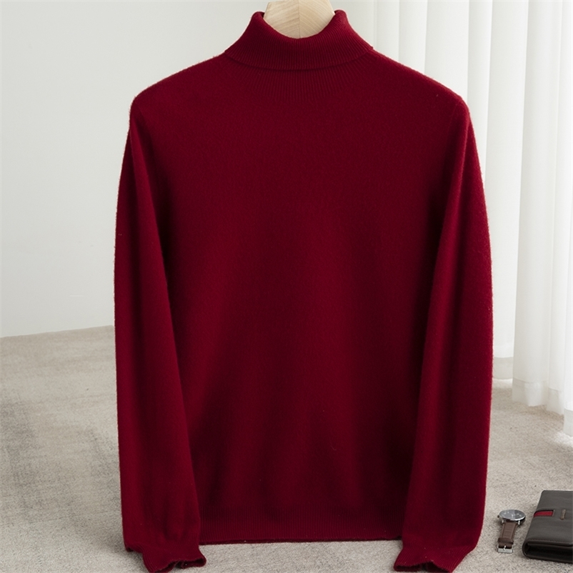 Men 100% Merino Wool Sweater Turtleneck Knitted Pullover Cashmere Warm Solid Color Clothes Business Bottoming Tops Autumn Winter 260917
