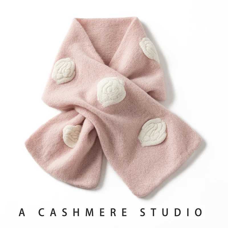 Cashmere scarf cross-winter high-end short camellia flower small scarf for women genuine 100% pure cashmere neck guard X260917
