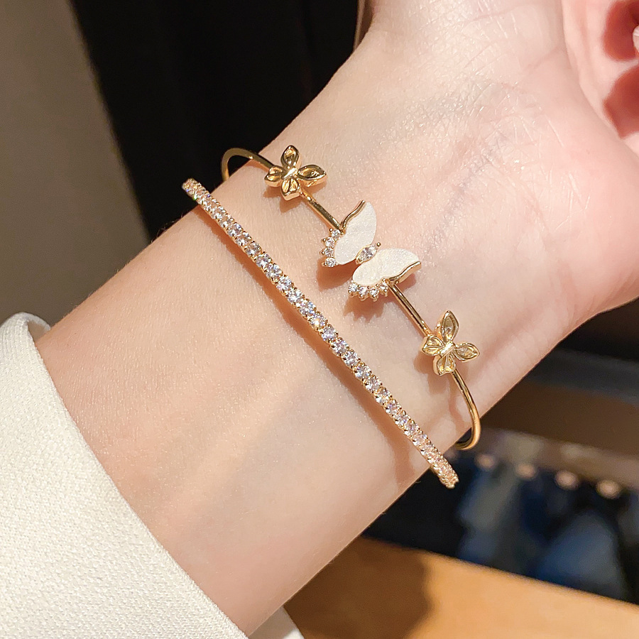 Brilliant Gemstone Rose Flower Butterfly Light Luxury High-End Bracelet, European American Style, Exquisite And Versatile Jewelry