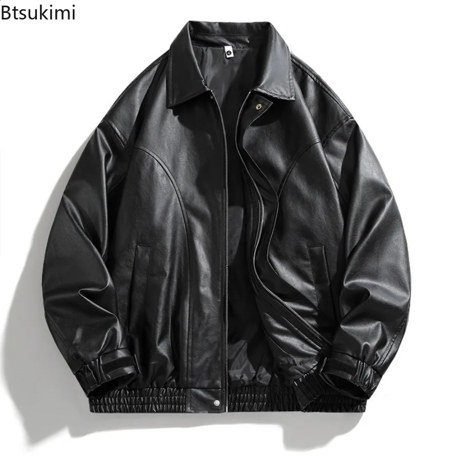 Vintage American Style Men's Leather Jackets High-end Fashion Loose PU Leather Jackets Spring Autumn Casual Coats Man Streetwear 260917
