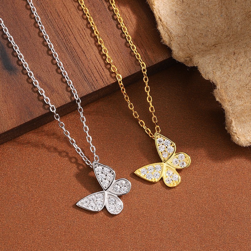 925 silver full diamond butterfly necklace for women, light luxury, high-end, fashionable, minimalist, niche design, ins style clavicle chain wholes