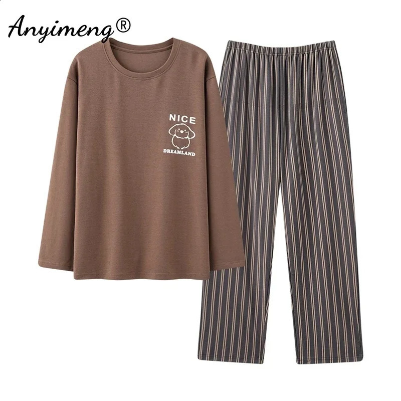 Autumn Winter Cotton Pajamas for Men Long Sleeves Long Pants Soft Pajama Plus Size L-3XL Pyjamas Fashion Man Sleepwear 260917