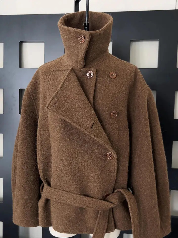 Nicemix Winter Coat Retro Coffee Stand up Collar Short Wool Coats Women Clothes High end Fashion Jackets Clothing 260918