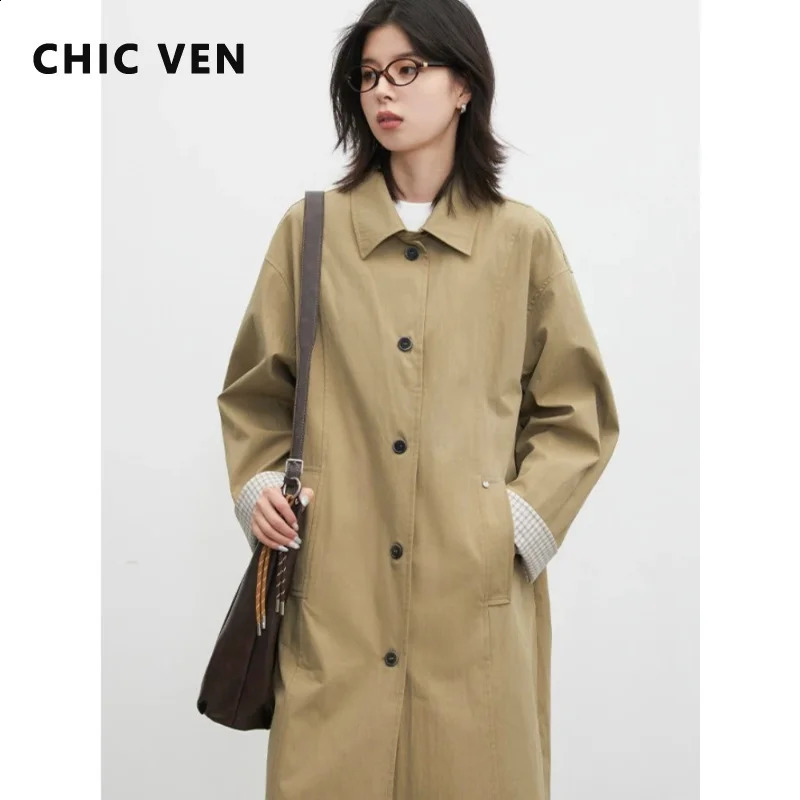 CHIC VEN Women Long Trench Coat Single-breasted Loose Casual Female Windbreaker Spring Autumn 2026 Woman Korean Clothing 260917