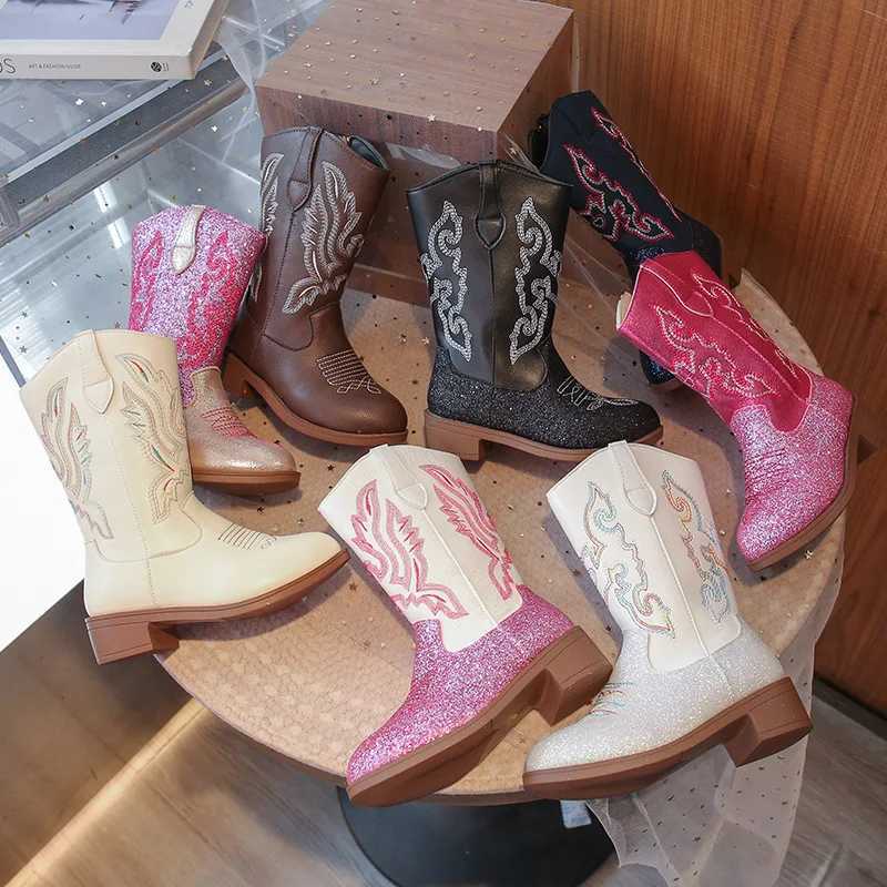 2025autumn New Girls' Ethnic Style Middle Boots Comfor Non Slip Kids Embroidered Leather Boots Simple Versatile Girls Denim Boot X260917