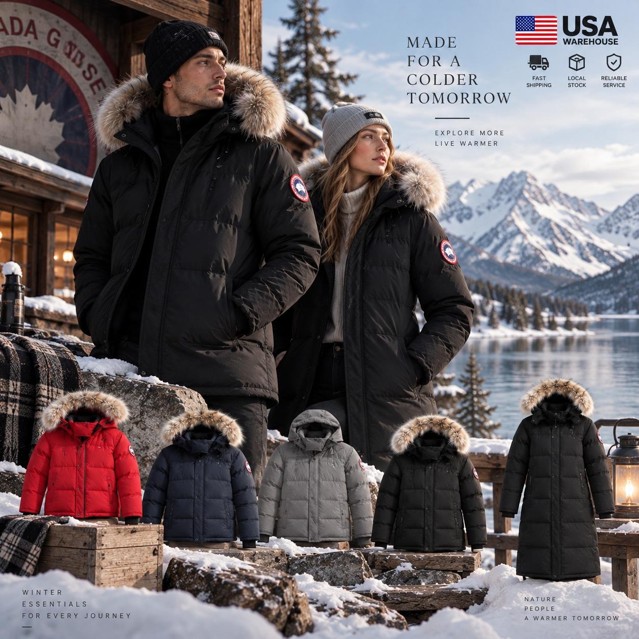 Canada Designer Down jacket Winter Long Down Coat Women Fur Hood Puffer Jacket Warm Thick Quilted Parka Outerwear Travel Outdoor Windproof Thermal S