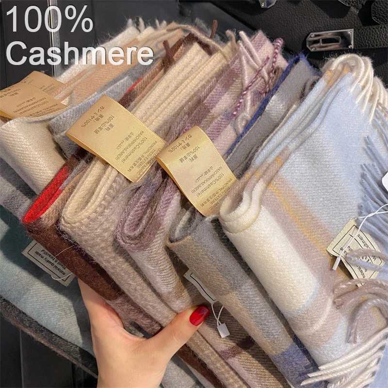 100% Pure Cashmere Scarf Female Winter Warm Cashmere Shawl Checkerboard Grain Design Couple Accessory Premium Windproof Scarf X260917