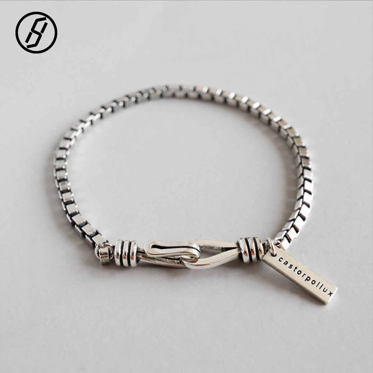 Italian Vintage S925 Sterling Silver Box Chain Bracelet Heavy Duty Oxidized Venetian Link Bracelet with Artisanal Hook Clasp for Men Women