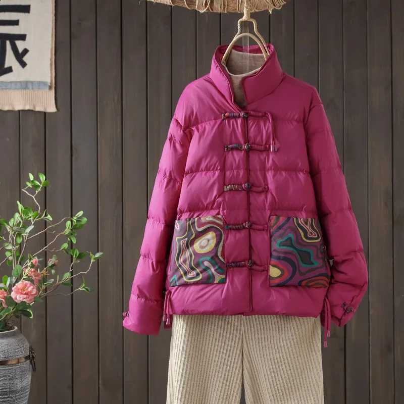 Autumn Winter Ethnic Style Embroidery Frog Down Coat Women Warm Thick White Duck Down Jacket Lady Loose Bigsize Parkas Outwears H260917