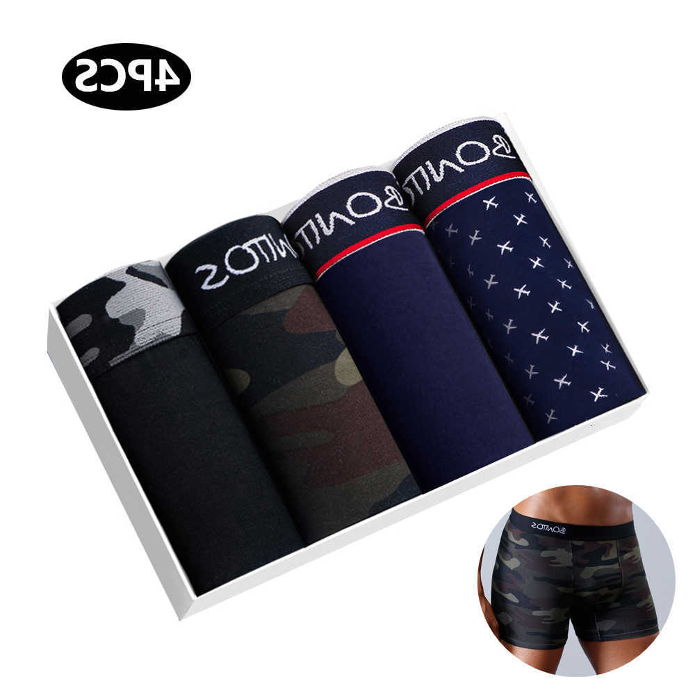 For Underpants 4pcs Cotton Boxers Man Underwear Sexy Print Men's Panties Plus Size Brands Camouflage Mens Underpants Shorts D260918