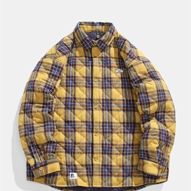 2026 Mens Korean Style Parkas Winter Vintage Thick Plaid Buttons Fashion Male Coat Embroidered Couple Cottonpadded Jacket 260917