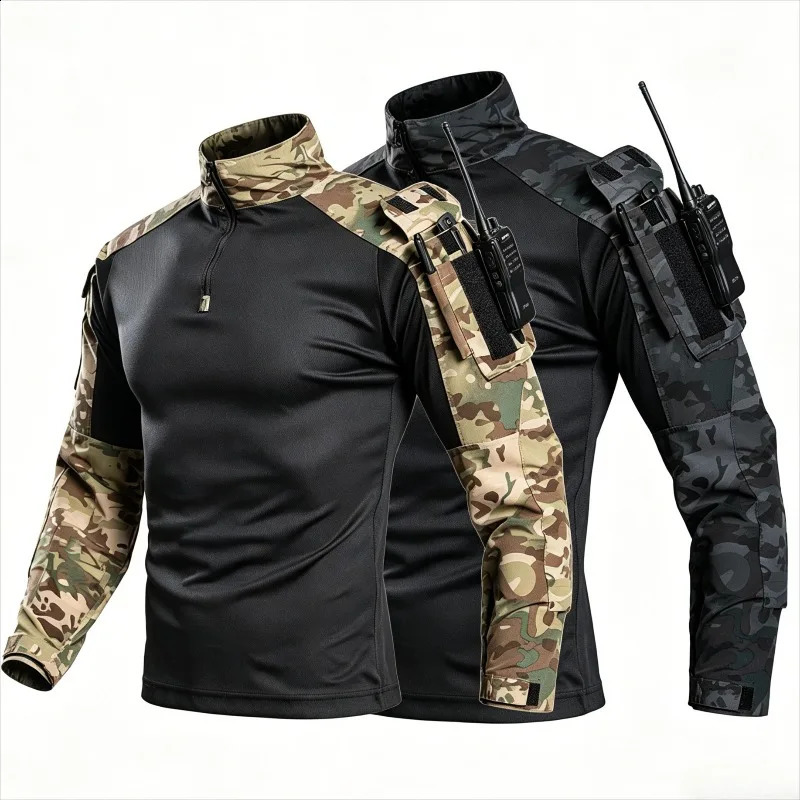 Lightweight Tactical Combat Shirt Men 1/4 Zip Long Sleeve Quick Dry Summer Breathable for Hiking Hunting Training Outdoor Sports 260917