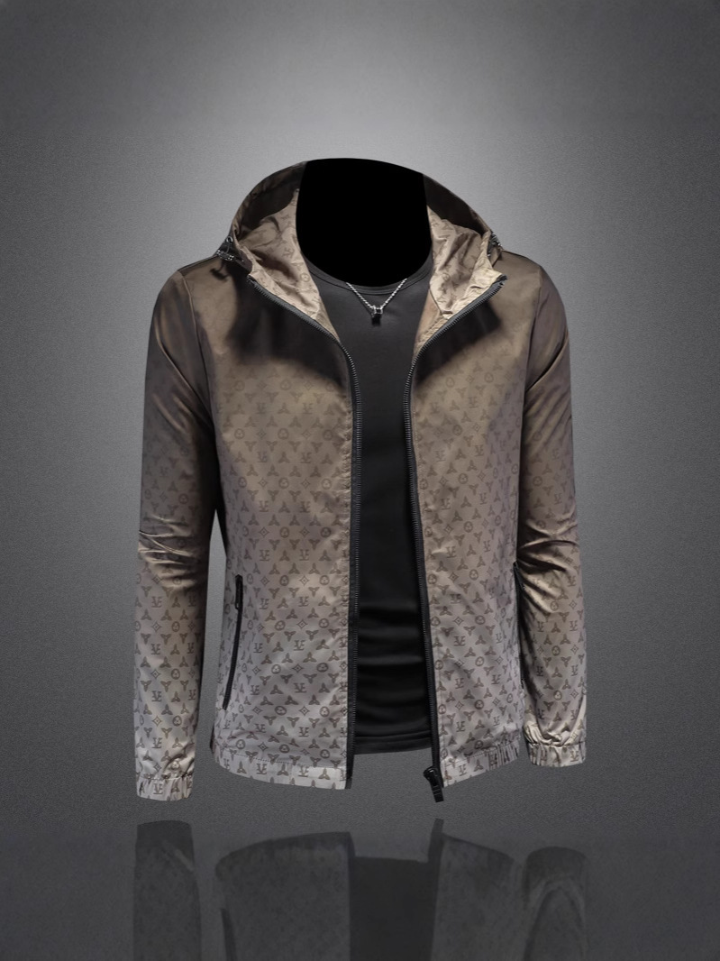 New DesignEuropean Station 2026 Spring New Men 's Hooded Jacket High-End Printed Gradient Casual Slim-Fit Outerwear Top