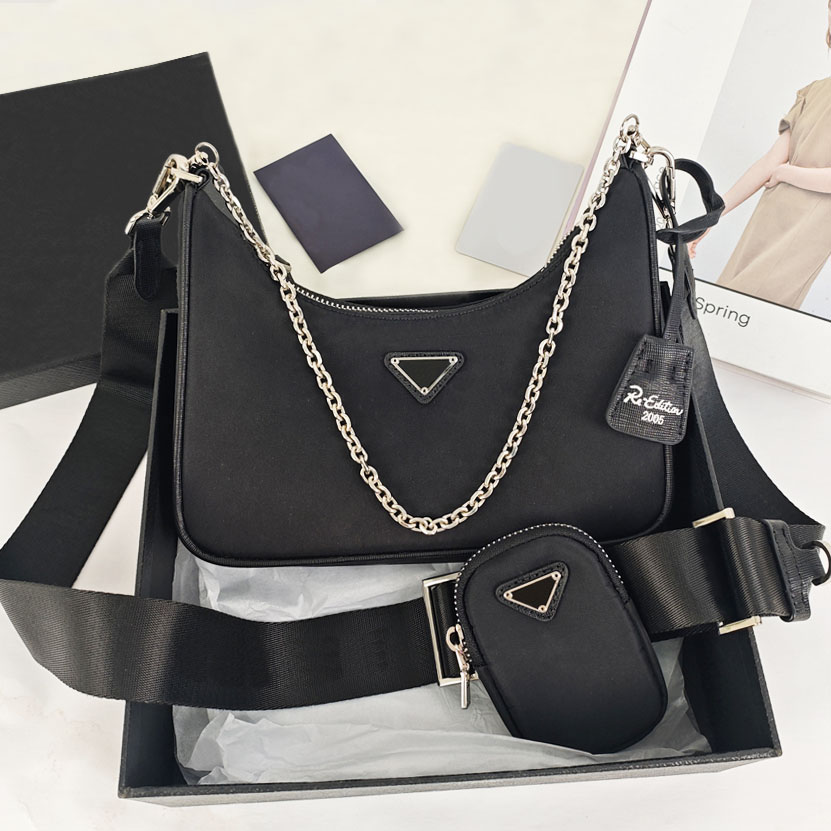 Designer bag Crossbody bag Shoulder bag Handbag Three in one Nylon bag High Quality 2005 Crossbody bag Womens Classic Half Moon Bag Black Nylon Hand