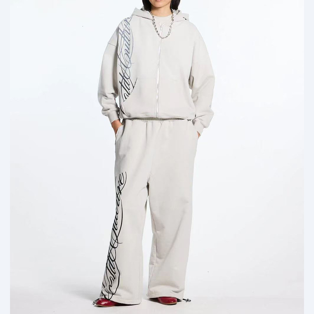 Cross-border European and American new Harajuku fashion men's clothing, American-style trendy hip-hop retro letter-printed sportswear set, whol