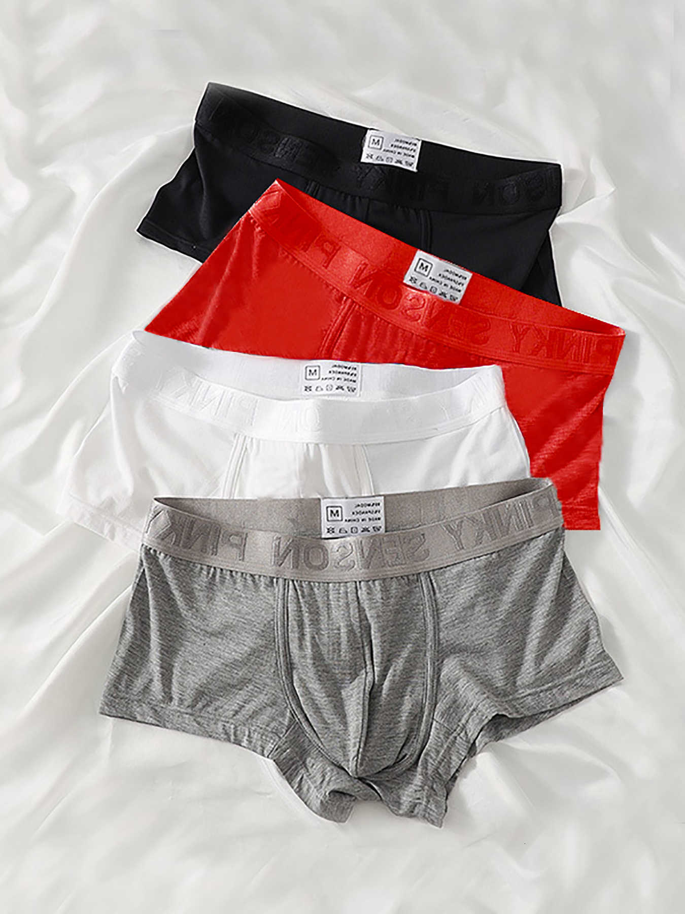 Solid Underpants Simple 4PCS Men's Color Underwear Elastic Waist Breathable Flat-Angle Pants Fashionable Letter Belt Design D260918