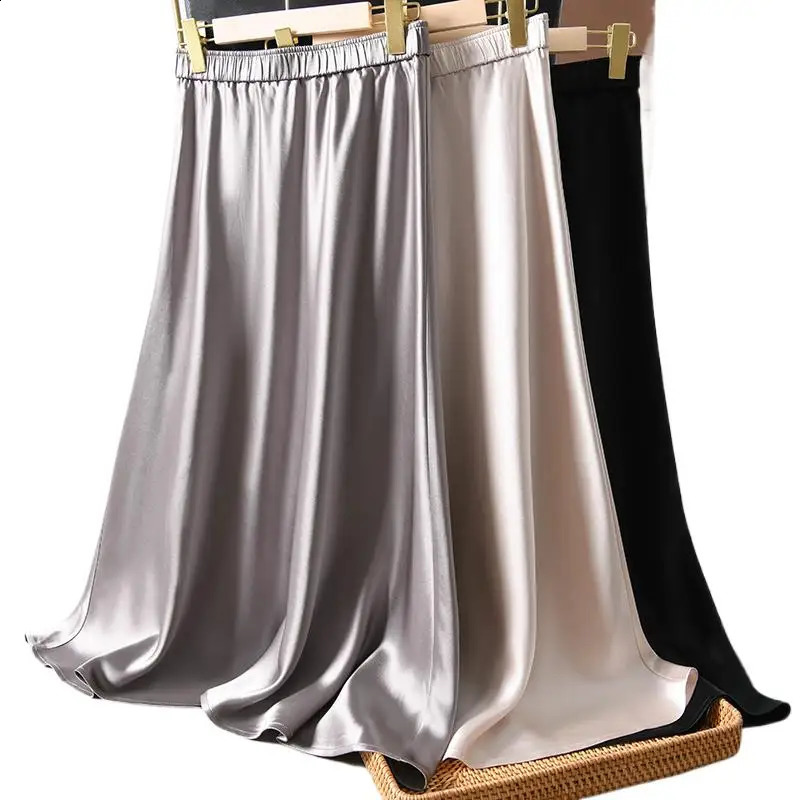 Elegant Glossy Acetic Acid Satin Skirt for Women Mid-Length Slim A-Line Maternity Style Spring Autumn 6XL Sizes Available 260917